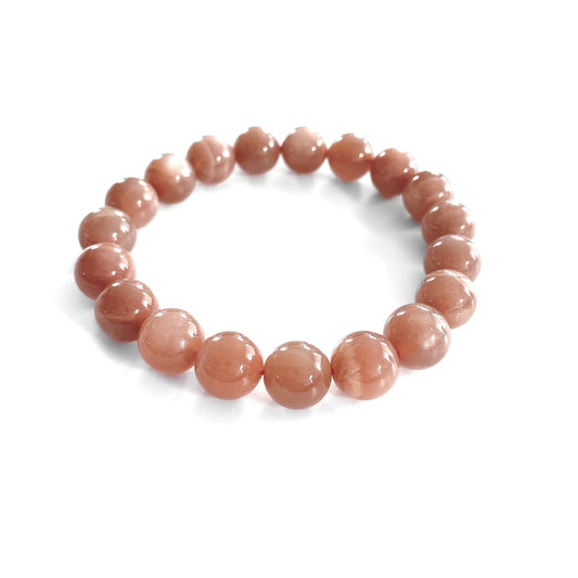 Peach Moonstone Bracelet - round bead