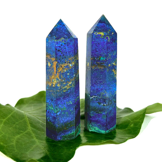 Azurite with Malachite Points and Towers - polished