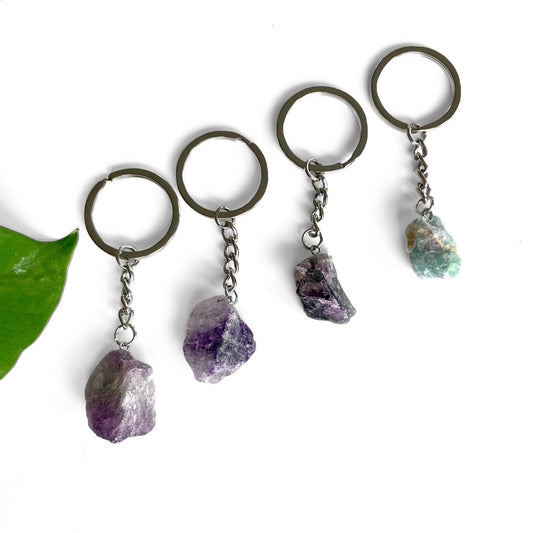 Rainbow Fluorite Keyring - rough