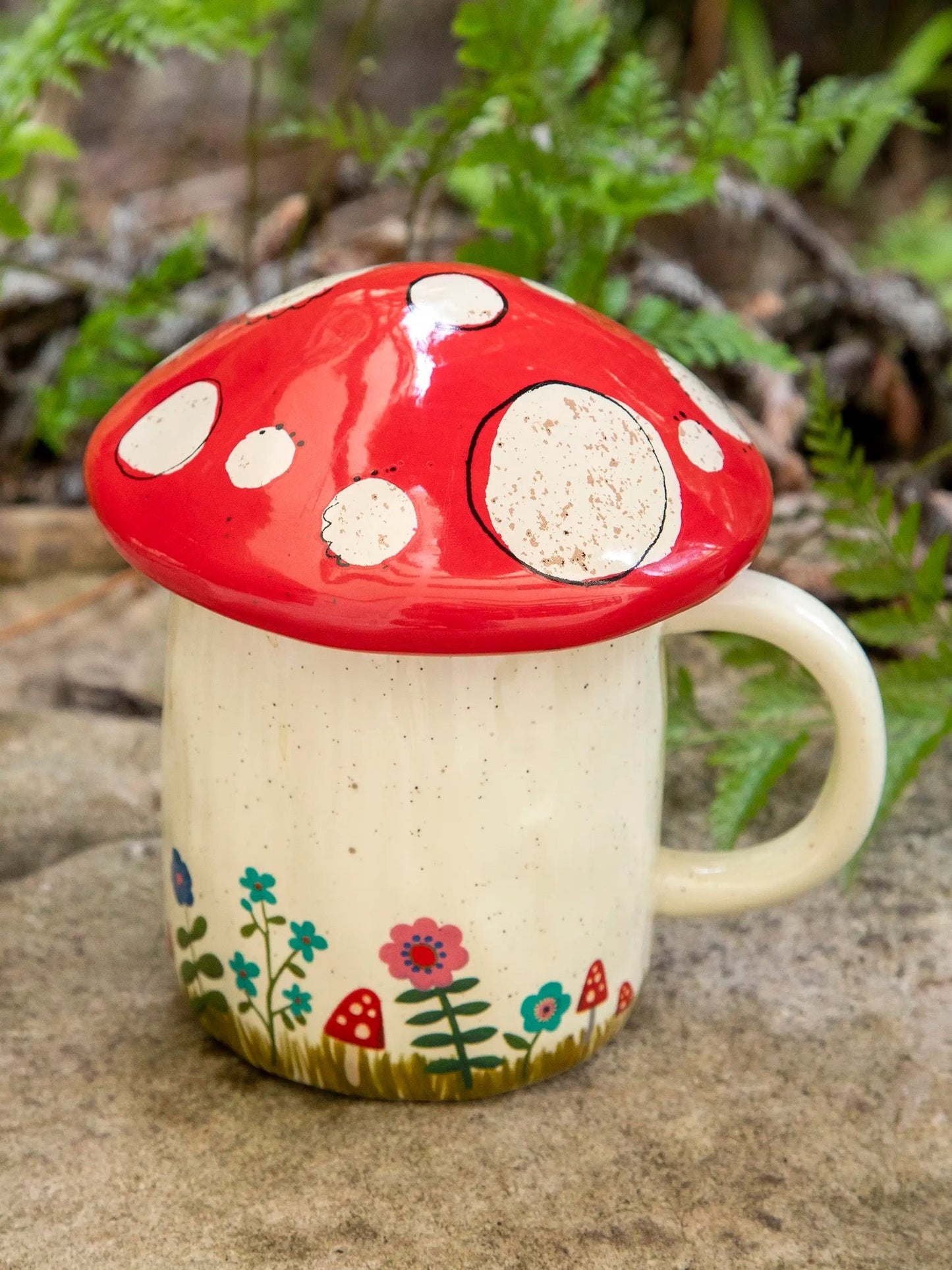 Ceramic Folk Mug - Mushroom with Lid