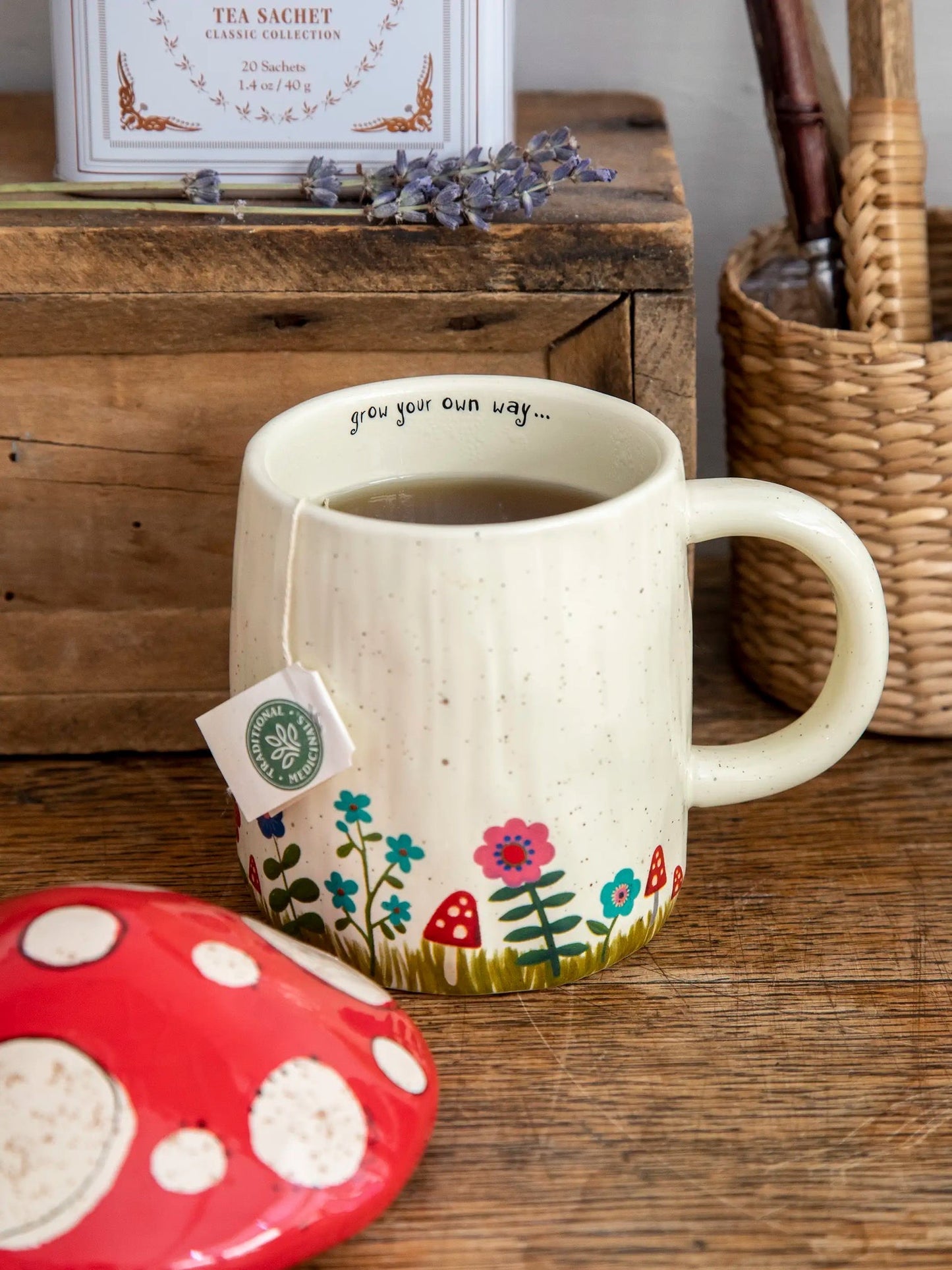 Ceramic Folk Mug - Mushroom with Lid