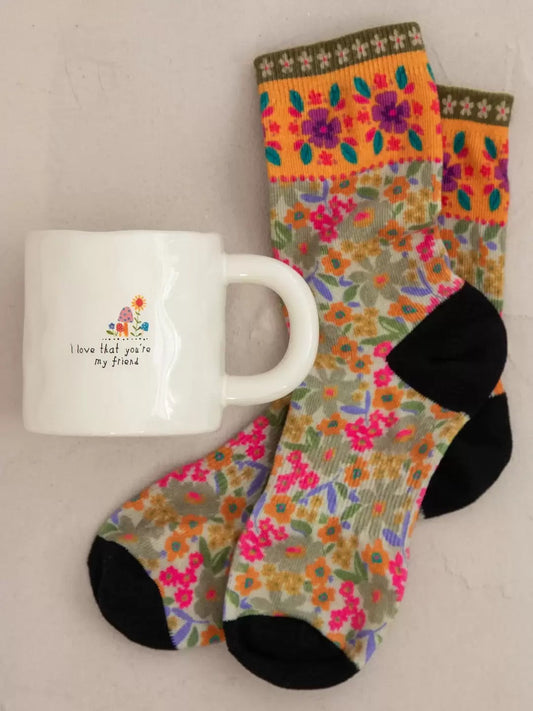 Printed Crew Socks - Autumn Flowers