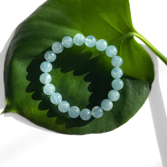 Lemurian Aquatine Calcite Bracelet - round bead