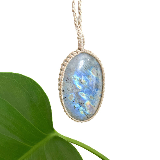 Labradorite Macrame Necklace -  wrapped cabochon