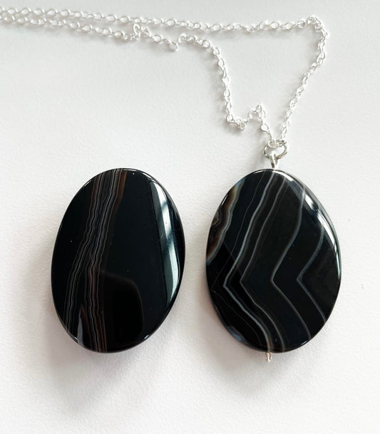 Black Striped Agate Pendants - flatstone