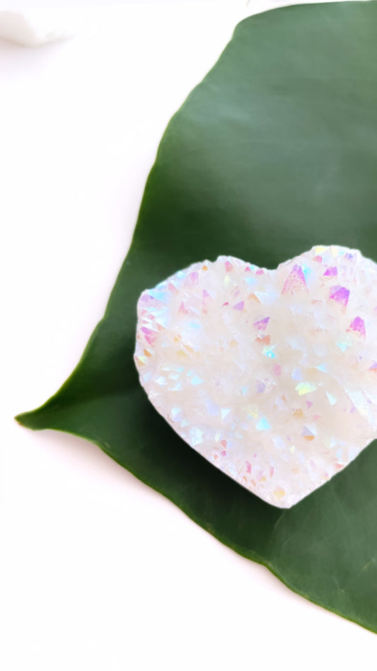 Rainbow Aura Clear Quartz Heart Druse