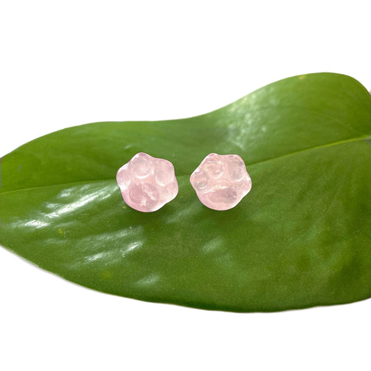 Rose Quartz Earrings - paw print studs