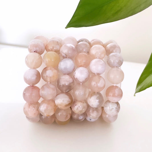 Flower Agate Bracelet - round bead