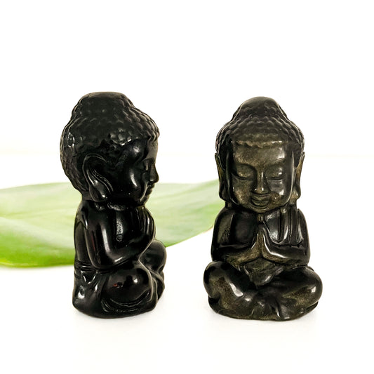 Gold Sheen Obsidian Praying Buddha