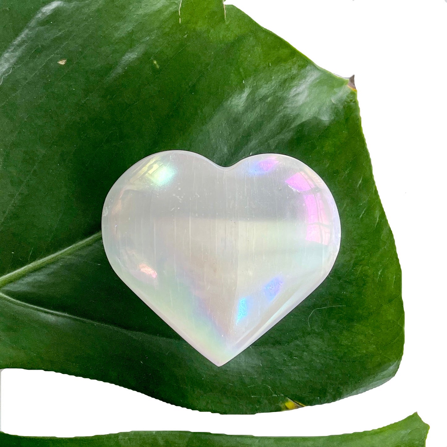 Rainbow Aura Selenite Hearts