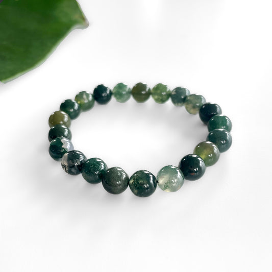 Moss Agate Bracelets - round bead