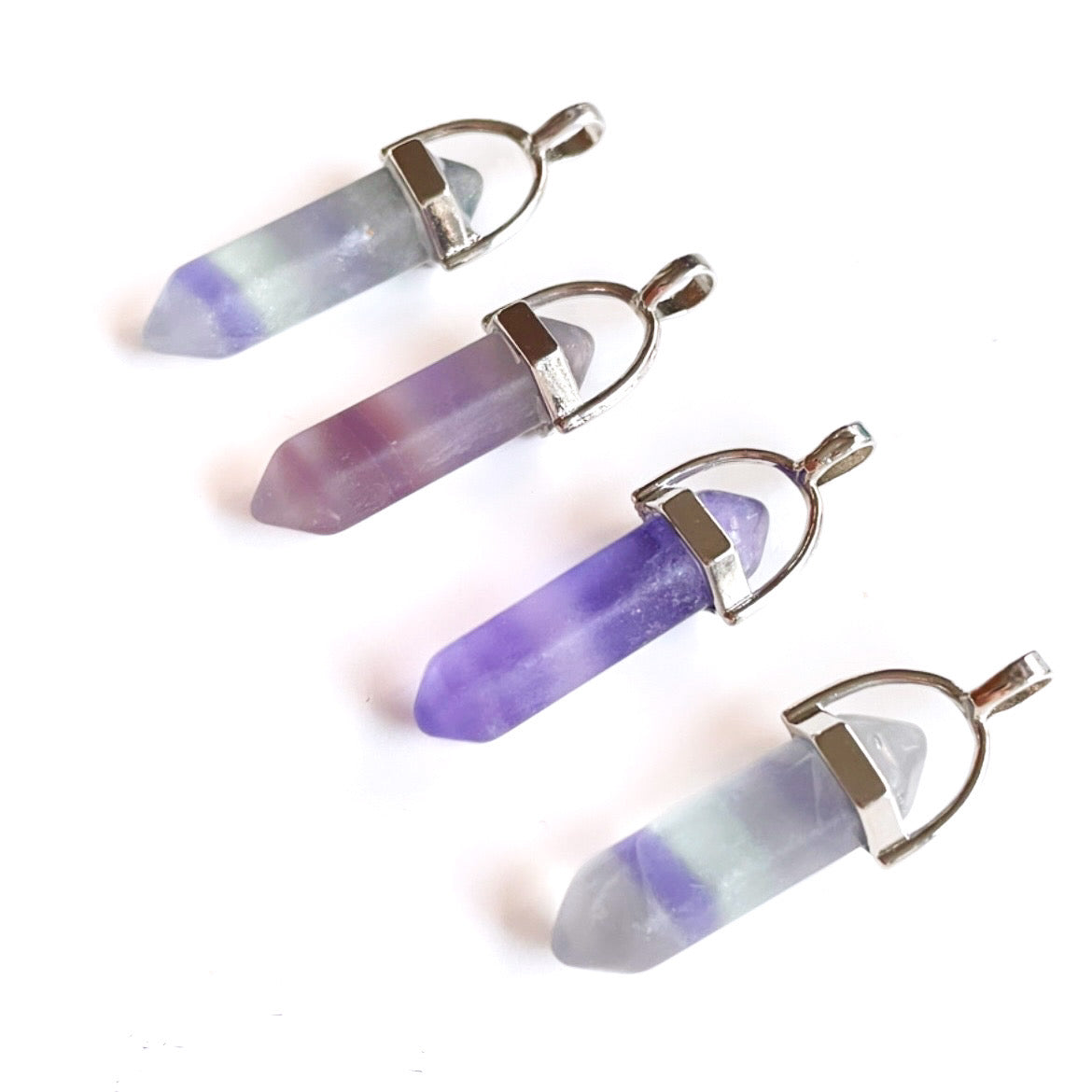 Rainbow Fluorite Pendants - hanging double terminated point