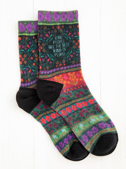 Printed Crew Socks - Kind People