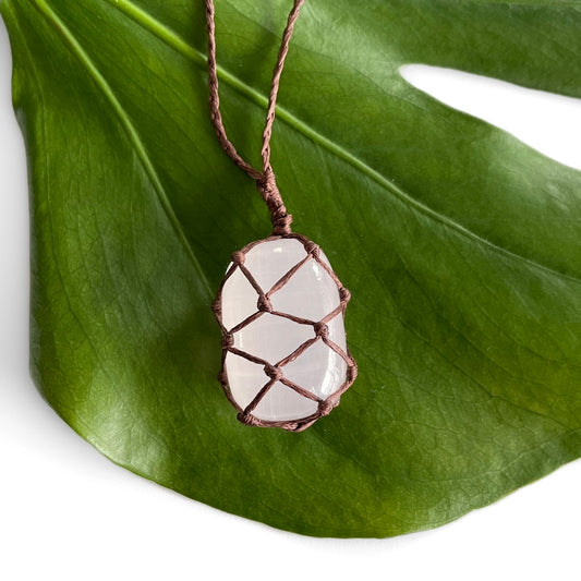 Mangano Calcite Tumble Macrame Necklace