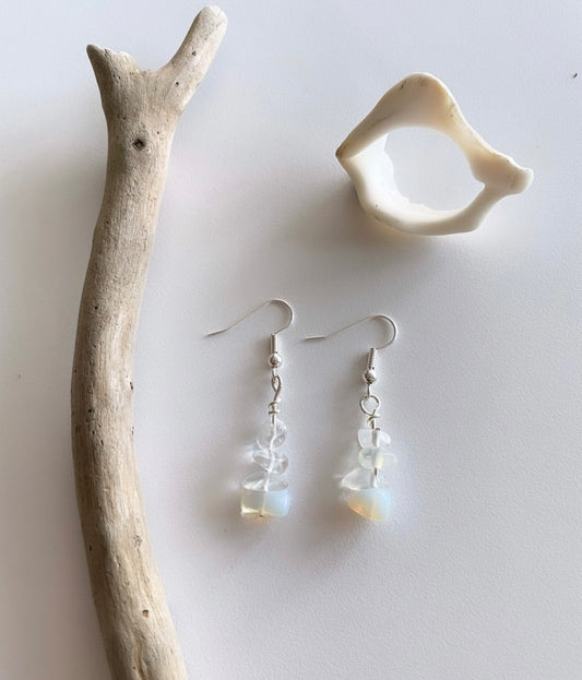 Opalite Earrings - hanging chip bead