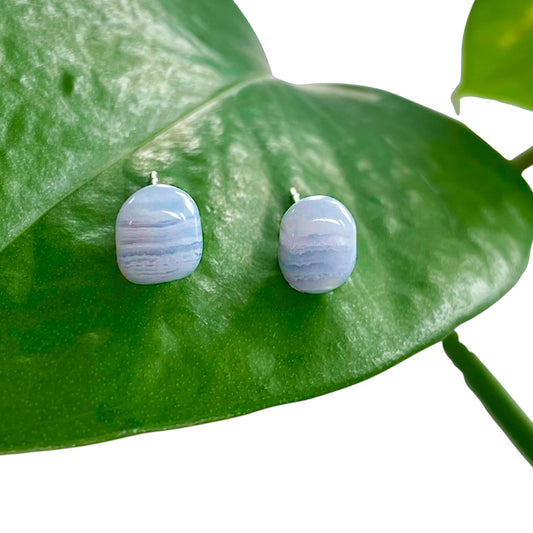 Blue Lace Agate Stud Earrings