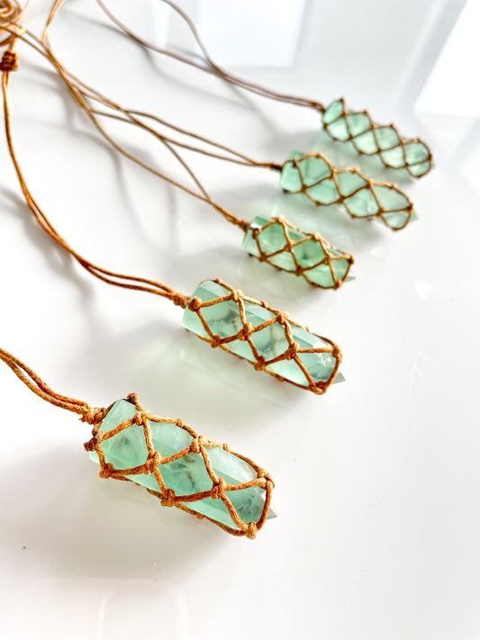 Green Fluorite Point Macrame Necklace