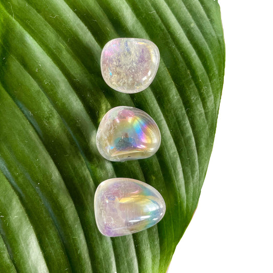 Rainbow Aura Clear Quartz Tumbles