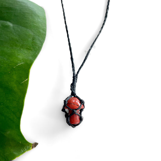 Red Jasper Mushroom Macrame Necklace