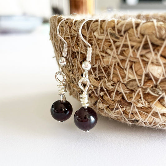 Garnet Hanging Bead Earrings