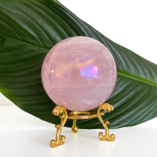 Rainbow Aura Rose Quartz Sphere