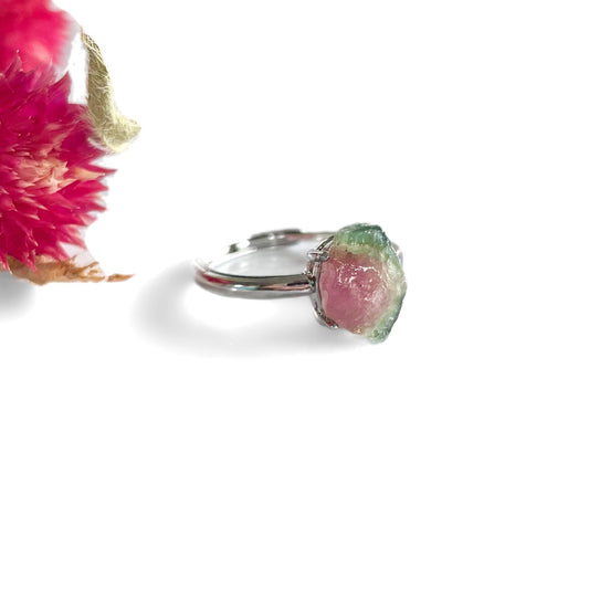 Watermelon Tourmaline Rough Ring