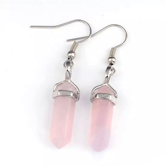 Rose Quartz Earrings - hanging double terminated point