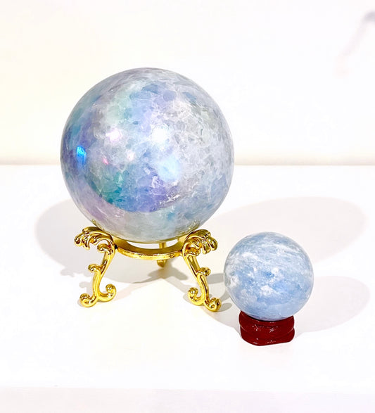 Rainbow Aura Blue Calcite Spheres