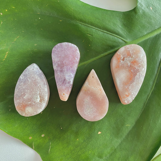 Pink Amethyst Pendants - drilled tear-drop