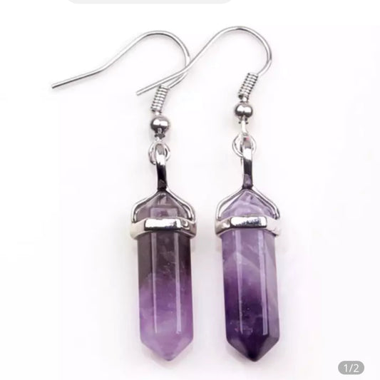 Amethyst Hanging Double Terminated Point Earrings