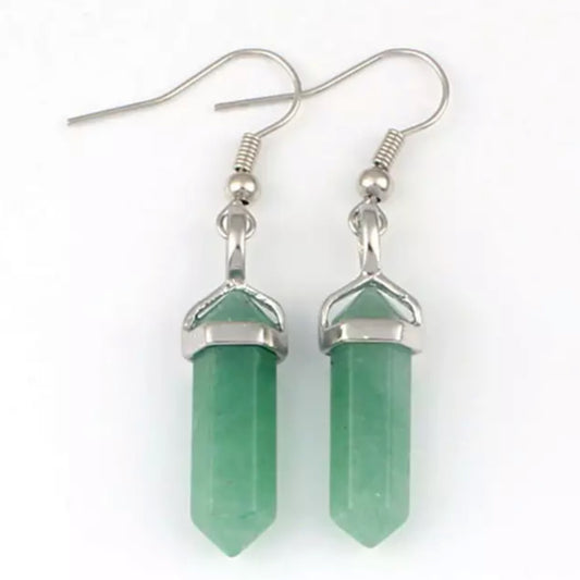 Green Aventurine Earrings -   Hanging Double Terminated Point