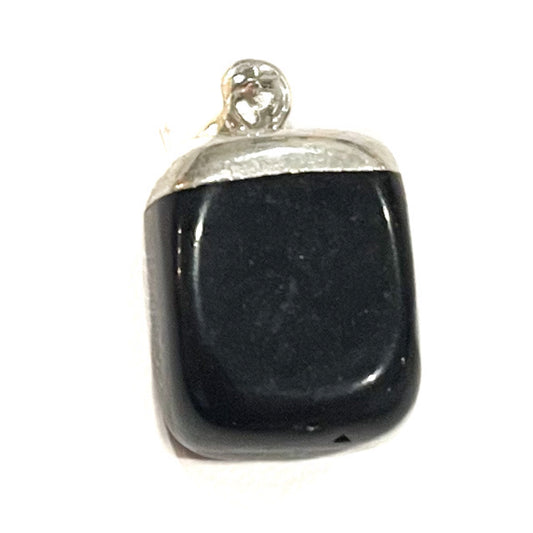 Black Obsidian Pendant - silver-capped tumble